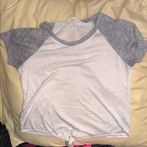 Gray and white short sleeve shirt with tie